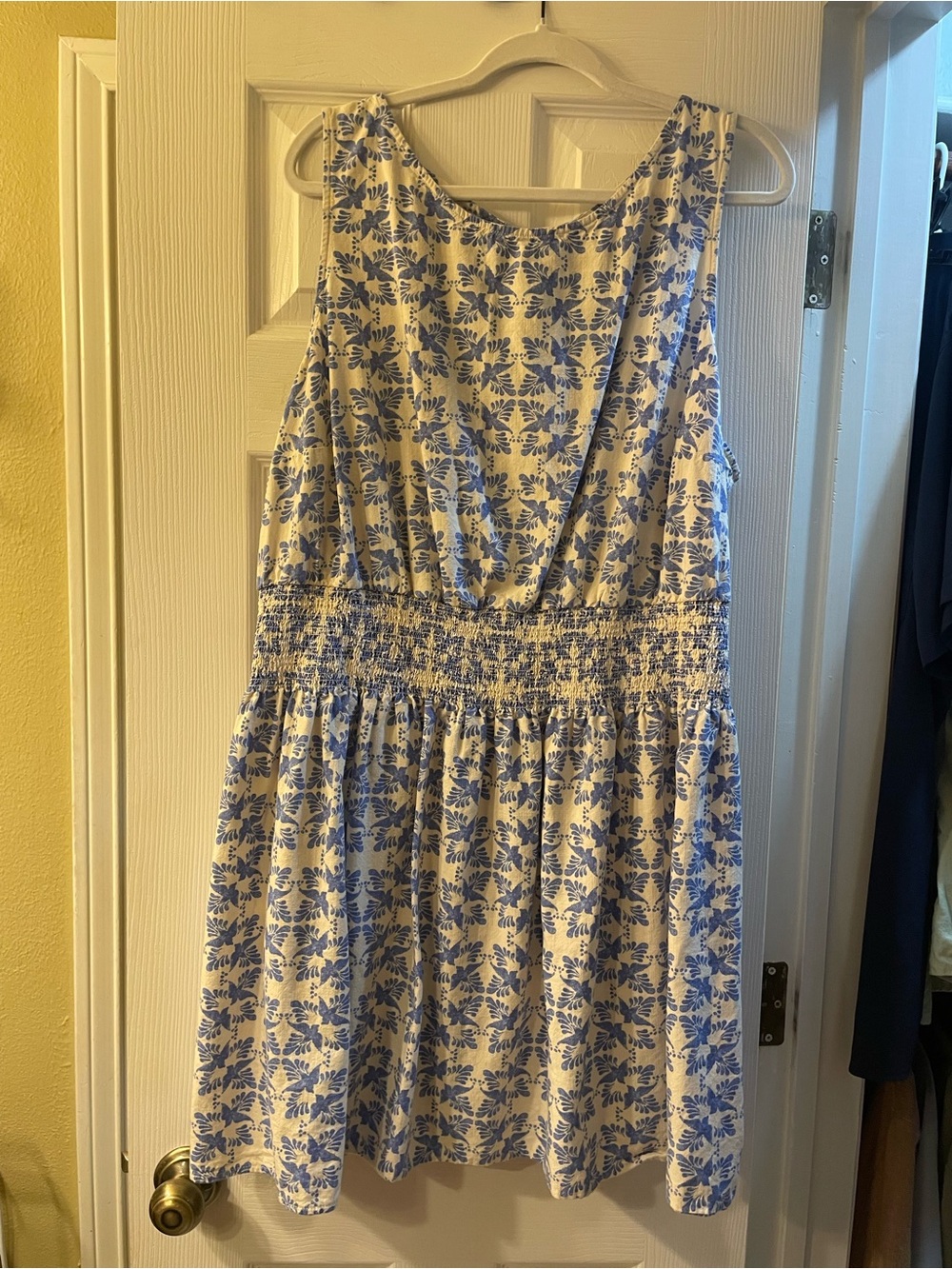 Target Universal Thread Sleeveless White and Blue Floral Smocked Waist Dress